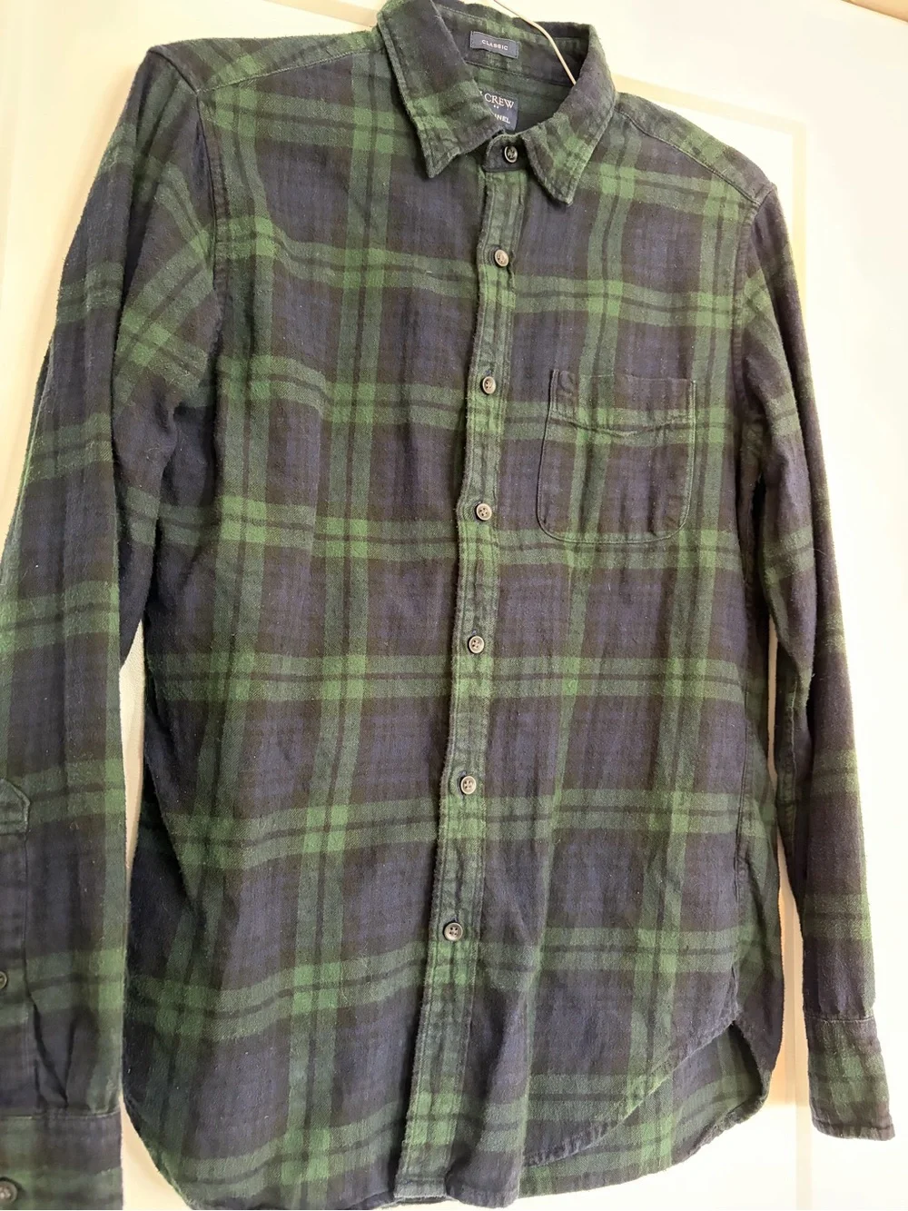 J. Crew Navy and Green Plaid Long-Sleeve Button-Down Shirt